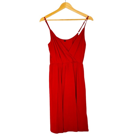 Red V-Neck Fit and Flare Mini Dress | M | Styleword Summer Dress - Picture 2 of 8